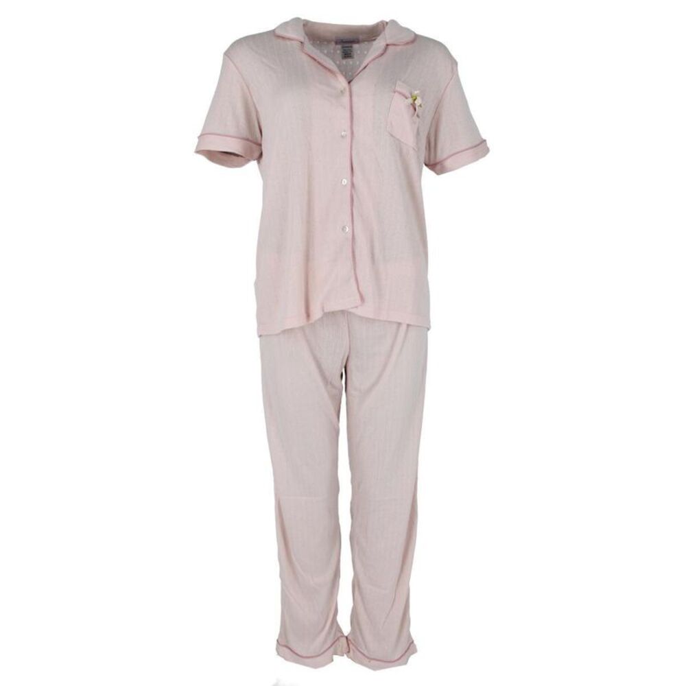 Overslept Women's Pointelle Notch Collar Short Sleeve Pajama Set